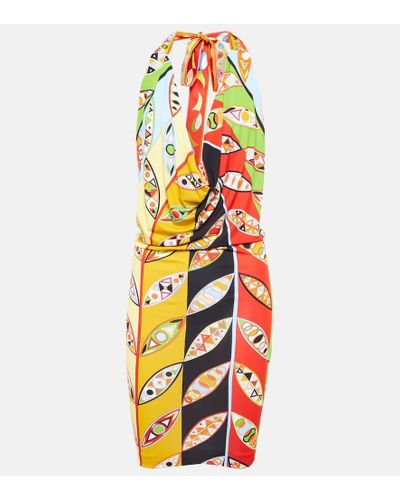 Emilio Pucci Printed Satin-crepe Halterneck Mini Dress - Multicolor