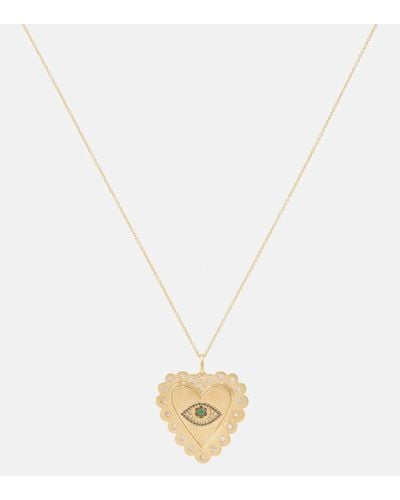Ileana Makri Collar Protection Heart de oro de 18 ct con diamantes, zafiros y tsavorita - Metálico