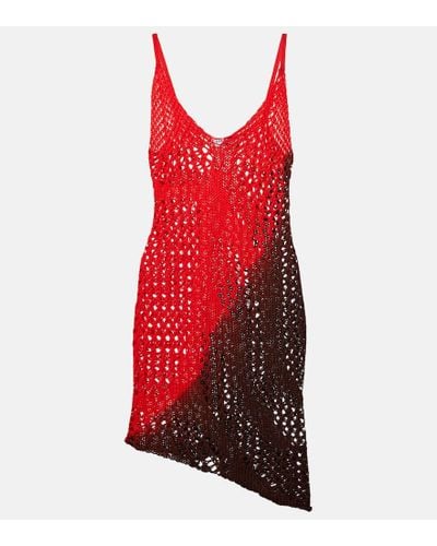 The Attico Printed Cotton Crochet Minidress - Red