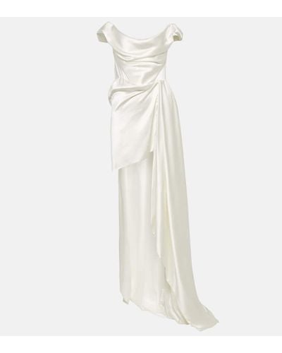 Vivienne Westwood Bridal - Abito lungo Comet con scollo bardot - Bianco