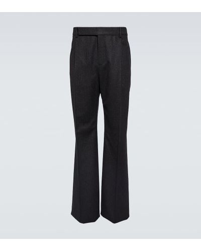 Saint Laurent Pinstripe Wool Flannel Flared Pants - Black