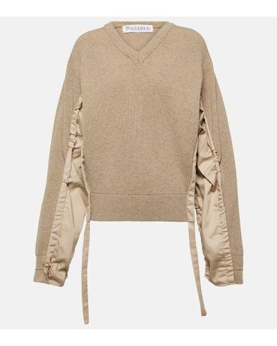 JW Anderson Gathered Wool-blend Sweater - Natural