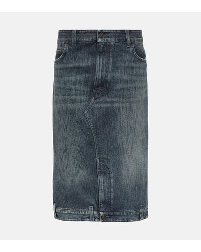 Balenciaga Falda midi en denim de algodon - Azul