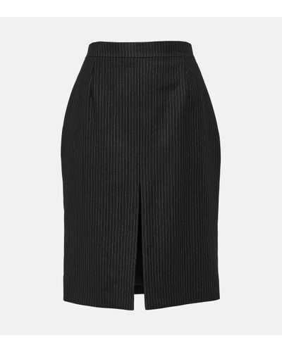Saint Laurent Pinstriped Wool Pencil Skirt - Black