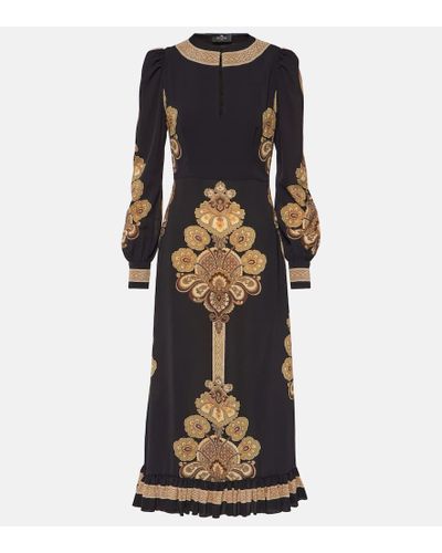 Etro Ruffled Printed Stretch-crepe Midi Dress - Black