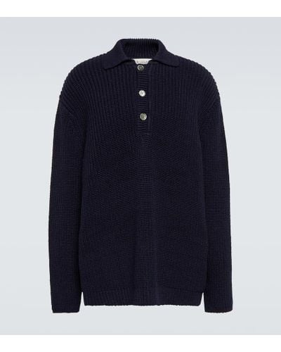 Our Legacy Pullover Big Piquet in cotone a coste - Blu