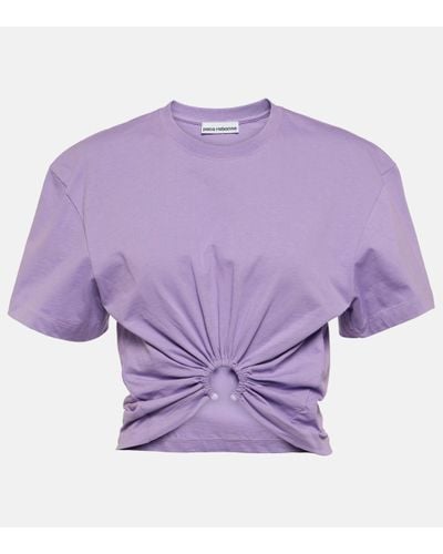 Rabanne Logo Gathered Cotton Jersey T-shirt - Purple