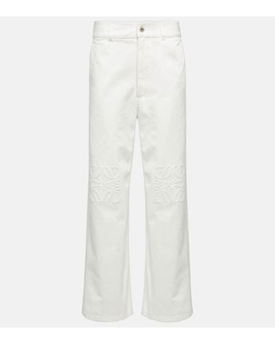 Loewe + Paula's Ibiza Hoch Sitzende Jeans Mit Weitem Bein, Lederbesatz Und Stickereien - Weiß