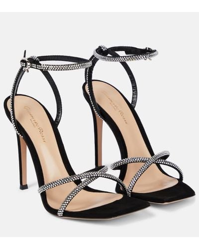 Gianvito Rossi Crystal-embellished Suede Sandals - Black