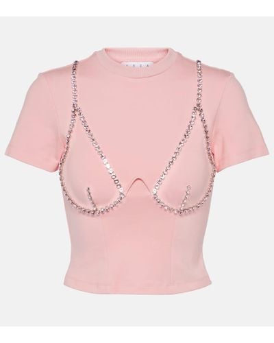 Area T-shirt in jersey con cristalli - Rosa