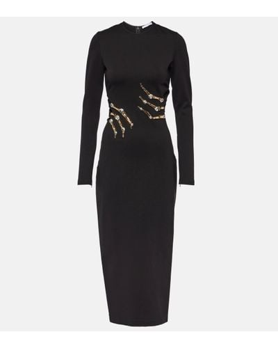 Area Claw Embellished Jersey Midi Dress - Black
