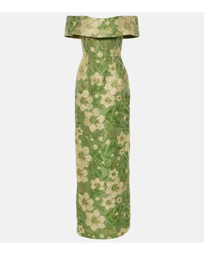 Markarian Clover Off-shoulder Brocade Gown - Green