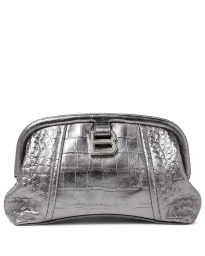 Balenciaga Editor Xs Croc-effect Leather Clutch - Gray