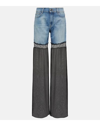 Nensi Dojaka Mid-Rise Wide-Leg Jeans mit Spitze - Blau