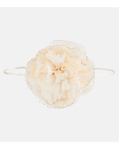 Saint Laurent Floral-applique Satin Choker - White