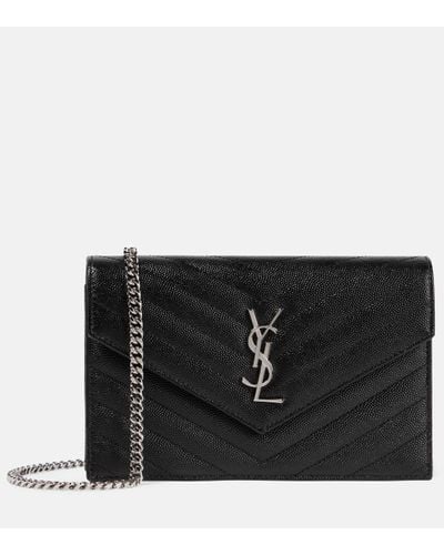 Saint Laurent Cassandre Matelasse Envelope Leather Wallet On Chain - Black