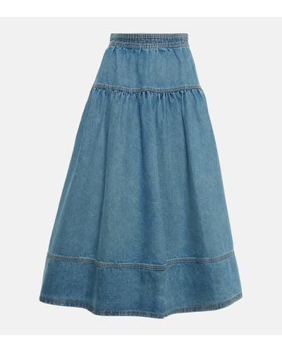 Ulla Johnson Astrid Gathered Denim Midi Skirt - Blue