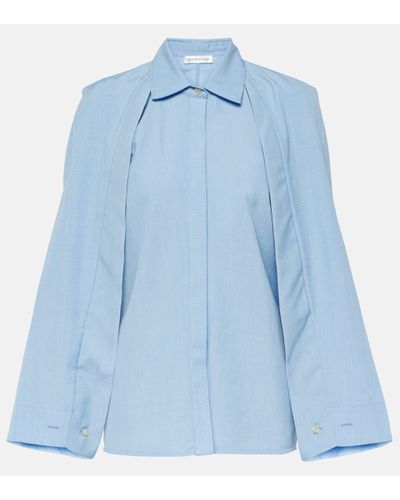 Victoria Beckham Caped Virgin Wool Shirt - Blue