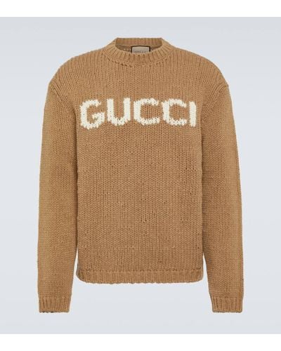 Gucci Pullover mit Intarsien-Logo - Braun