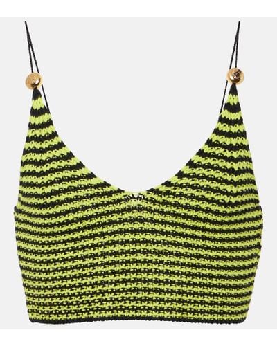 Loewe Striped Knitted Cotton-blend Crop Top - Green