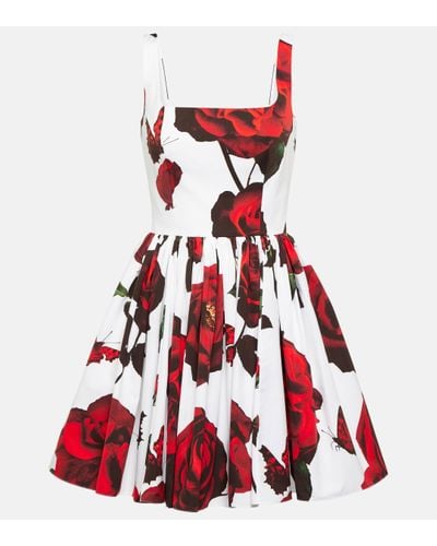 Alexander McQueen Floral Cotton Poplin Minidress - Red