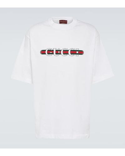 Gucci T-shirt in jersey di cotone con logo - Bianco