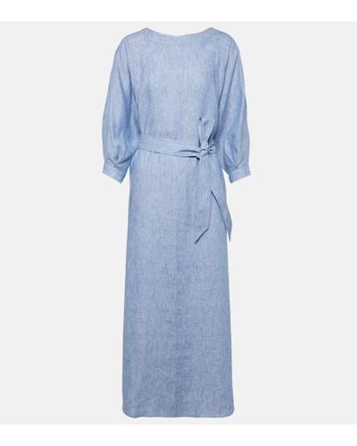 Loro Piana Mina Linen Midi Dress - Blue