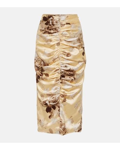 Alessandra Rich Printed Silk-blend Satin Midi Skirt - Metallic
