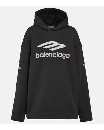 Balenciaga Felpa 3B Sports Icon in cotone con cappuccio - Nero