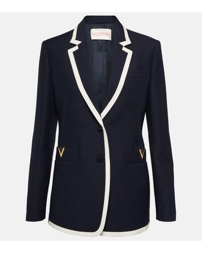 Valentino Wool And Silk Crepe Blazer - Blue