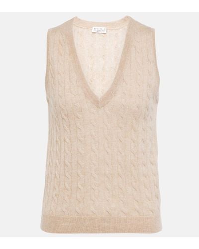 Brunello Cucinelli Cable-knit Alpaca And Cotton Sweater Vest - Natural