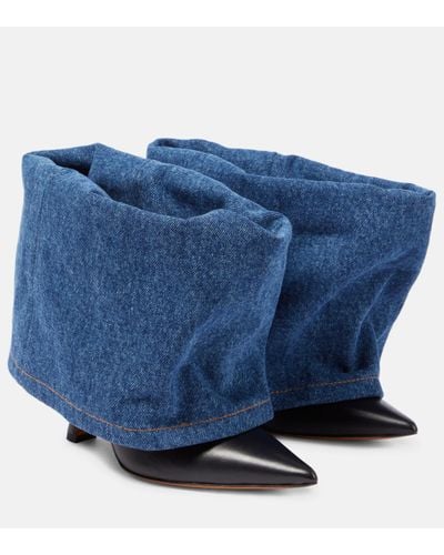 Loewe Denim And Leather Ankle Boots - Blue