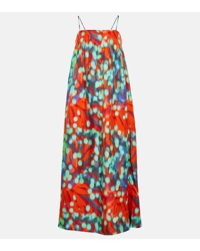 Asceno Heather Printed Silk Maxi Dress - Red