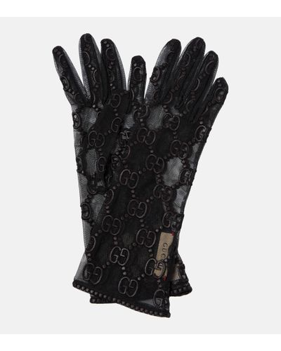 Gucci GG Embroidered Tulle Gloves - Black