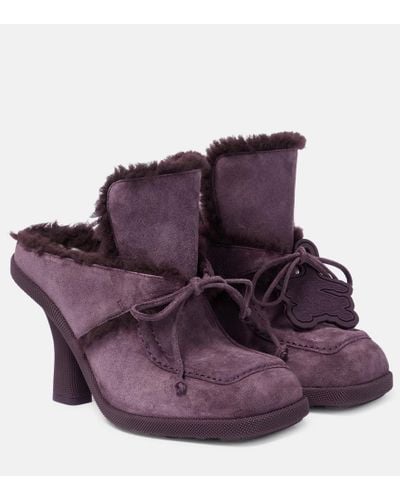 Burberry Mules Highland in camoscio e shearling - Viola