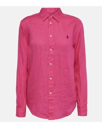 Polo Ralph Lauren Camisa de lino con logo - Rosa