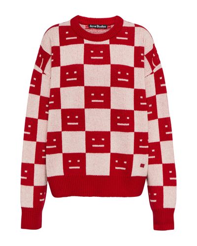 Acne Studios Face Jacquard Wool Jumper - Red