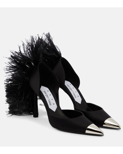 Area X Sergio Rossi Amazona Feather-trimmed Denim Court Shoes - Black