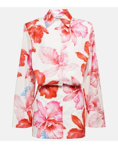 The Attico Robe chemise Margot en coton a fleurs - Rouge