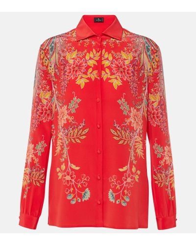Etro Floral Silk Crepe De Chine Shirt - Red