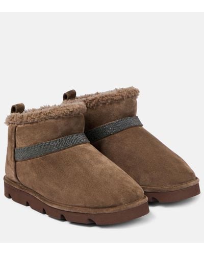 Brunello Cucinelli Embellished Suede Boots - Brown