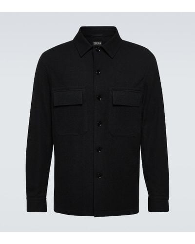 Zegna Giacca camicia in lana e cotone - Nero