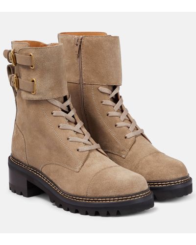 See By Chloé Mallory Suede Combat Boots - Natural
