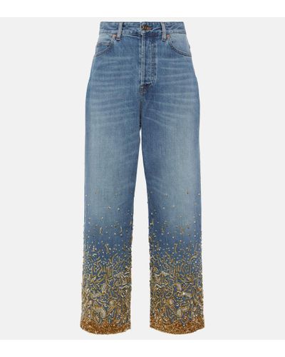 Valentino Verzierte Wide-Leg Jeans - Blau