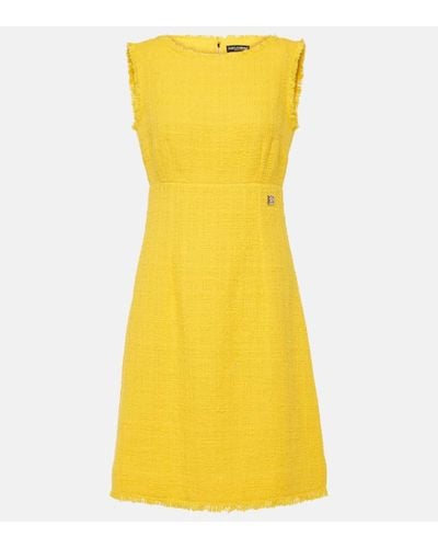 Dolce & Gabbana Logo Cotton-blend Tweed Midi Dress - Yellow