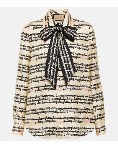 Gucci Script Print Silk Shirt - Natural