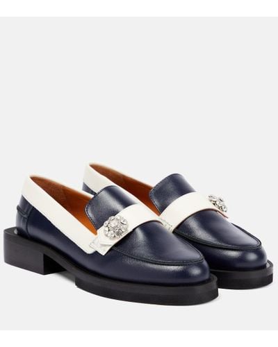 Ganni Embellished Leather Loafers - Blue
