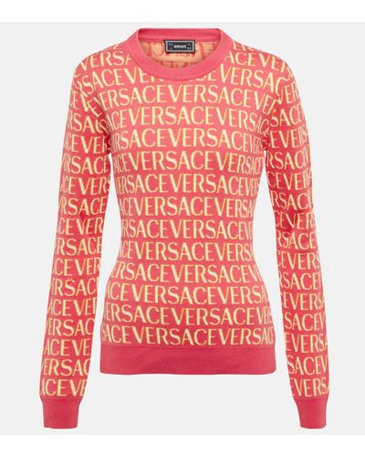 Versace Pull Allover en coton melange - Rouge