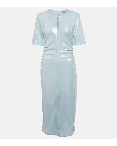 Ganni Sequinned Midi Dress - Blue