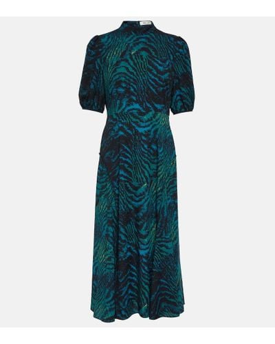 Diane von Furstenberg Nella Tiger-print Crepe Midi Dress - Blue